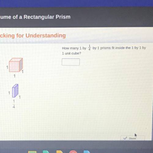 PLEASE ANSWER! how many 1 by 1/4 by prisms fit inside the 1 by 1 by 1 unit cube?