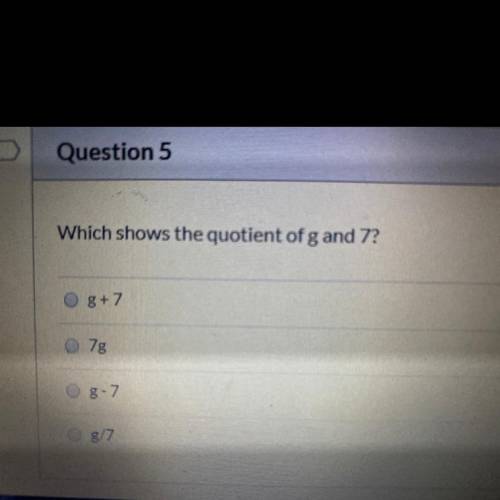 Which shows the quotient of g and 7?