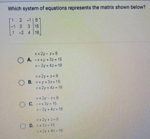 Which system of equations represents the matrix shown in the picture!!?