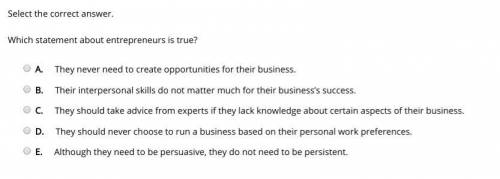 Select the correct answer. Which statement about entrepreneurs is true?