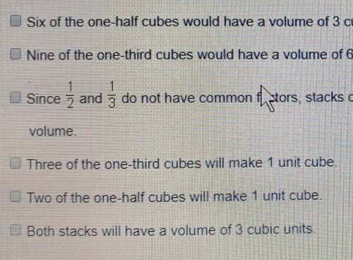 Marissa claims that stacking 6 blocks with dimensions of 1/2 x 1 x 1 will give the same volume as st