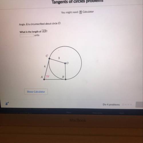 Angle A is circumscribed about circle O what is the length of AB