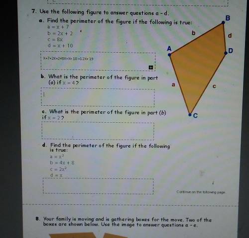 7. Use the following figure to answer questions a-d.a. Find the perimeter of the figure if the follo