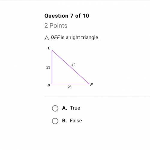 DEF is a right triangle. True or False
