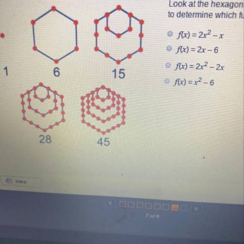Look at the hexagonal numbers. Use finite differences to determine which function represents the pat