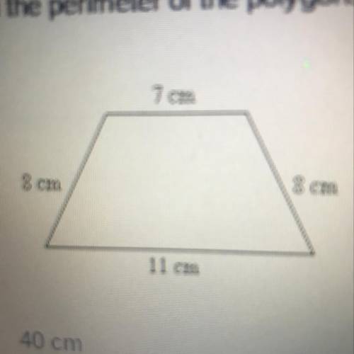 Find the perimeter of the polygon. a. 40 cm b. 34 cm c.28 cm d.39 cm