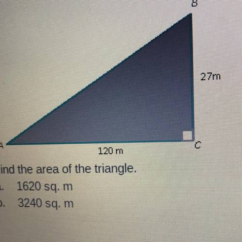 1.20 m Find the area of the triangle, à 1620 sg, m b. 3240 sq, m C, 4087 sq, m d. 980 sqm
