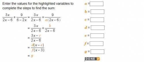 Enter the values for the highlighted variables to complete the steps to find the sum: