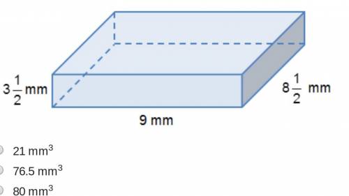 What is the volume of the rectangular prism?  A prism has a length of 9 millimeters, height of 3 and