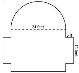 The Grand ballroom of the Ritz Hotel is shown below. What is the area of the ballroom including the