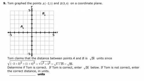Tom graphed the points A(2,-1) and B(3,4) on a coordinate plane.