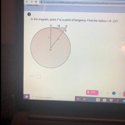 In the diagram, P is a point of tangency. Find the radius r of o0. r=?