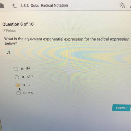 What is the equivalent exponential expression for the radical expression below?