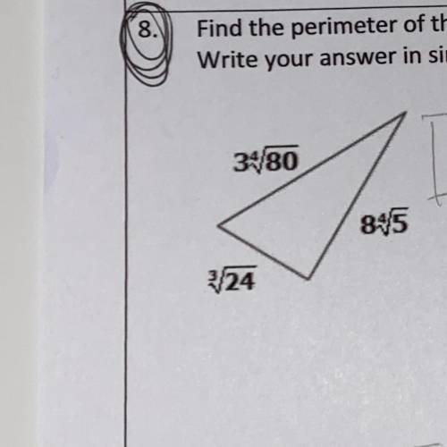 Find the perimeter of the triangle below. write your answer in simplest radical form