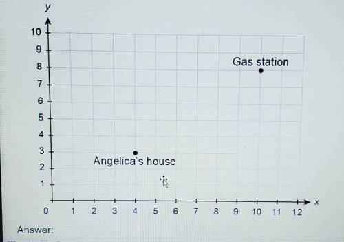 Angelica uses the point (4,3) to represent the location of her house and uses the point (10,8)) to r