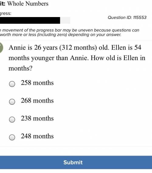 Annie is 26 years ( 312 months) old. Ellen is months younger than Annie. How old is Ellen in months?