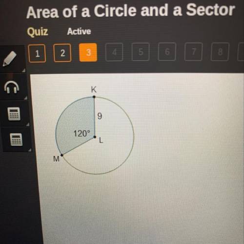 What is the area of the shaded sector of the circle? Ο 9π units? O 27Tt units Ο 81π units? Ο 162π un
