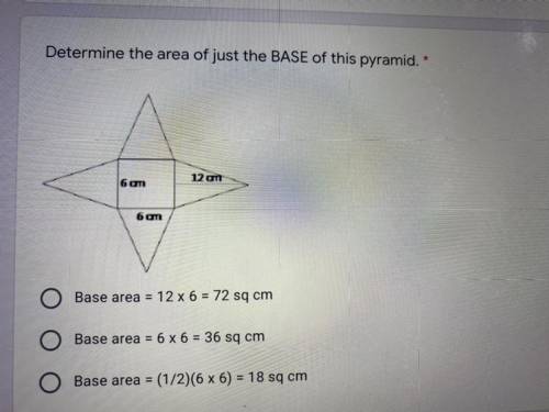 Determine the area of just the base of the pyramid