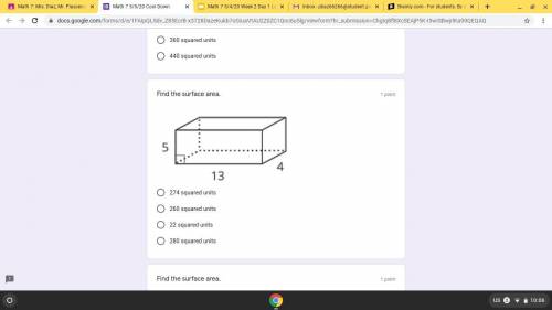 Find the surface area of the rectangular prism.