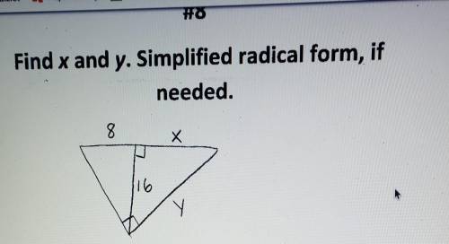 Find x and y. Simplified radical form