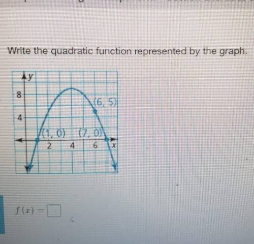 A.)Write the quadratic function represented by the graph.|(1,0)(7,0)246f(x)=hi everyone please help