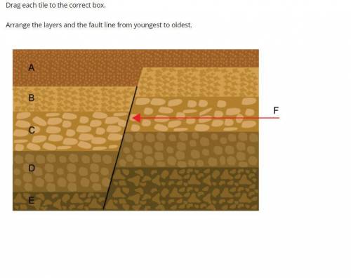 Arrange the layers and the fault line from youngest to oldest.