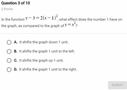 In the function y-3=2(x-1) , what effect does the number 1 have on the graph, as compared to the gra
