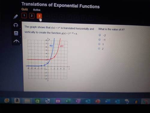The graph shows f(x) = 3^x is translated horozontally and vertically to create the function g(x) = 3