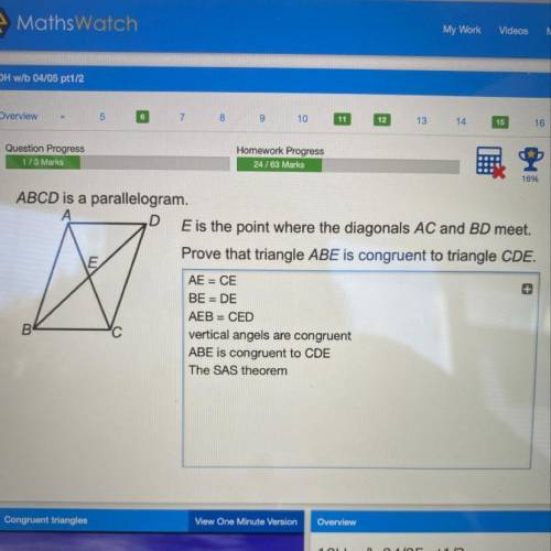 ABCD is a parallelogram.  E is the point where the diagonals AC and BD meet. Prove that triangle ABE