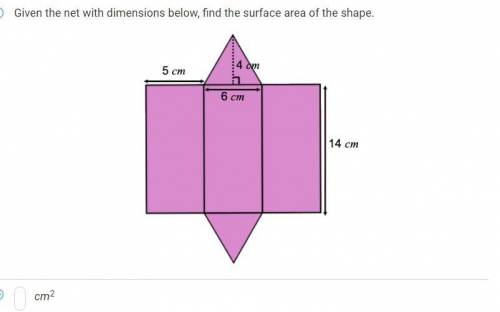 Given the net with dimensions below, find the surface area of the shape.