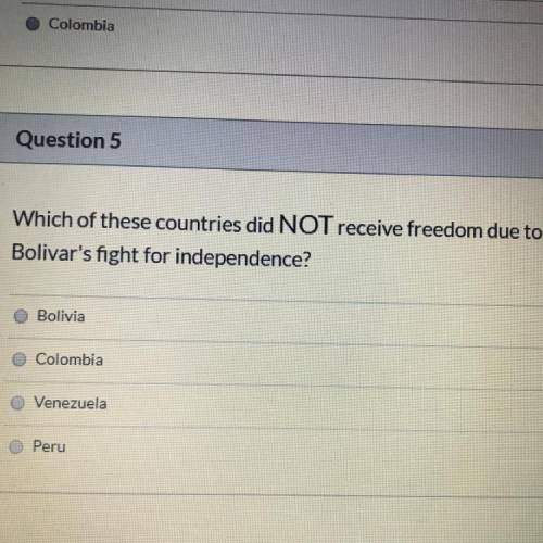 Which of these countries did NOT receive freedom due to Simon bolivars fight for independence?  A.)