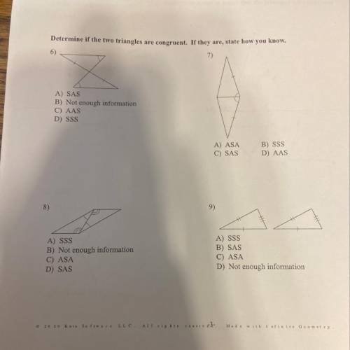 Help on all 4 please! The abbreviations are: Side-Side-Side, Side-Angle-Side, Angle-Side-Angle, Angl