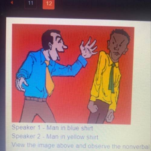 Speaker 1-Man in blue shirt Speaker 2-Man in yellow shirt view the image above and observe the nonve