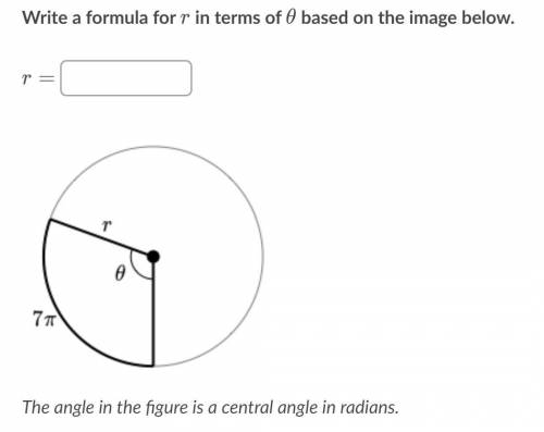 Write a formula for r in terms of θ based on the image below. The angle in the figure is a central a