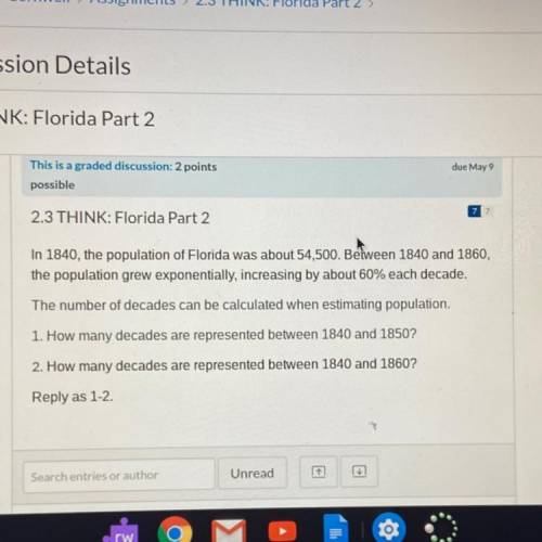 2.3 THINK: Florida Part 2 77 In 1840, the population of Florida was about 54,500. Between 1840 and 1