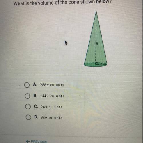 What is the volume of the the cone shown below ?