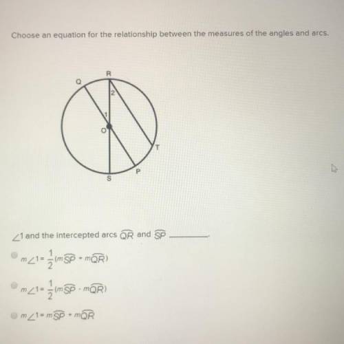 Choose an equation for the relationship between the measures of the angles and arcs <1 and the in