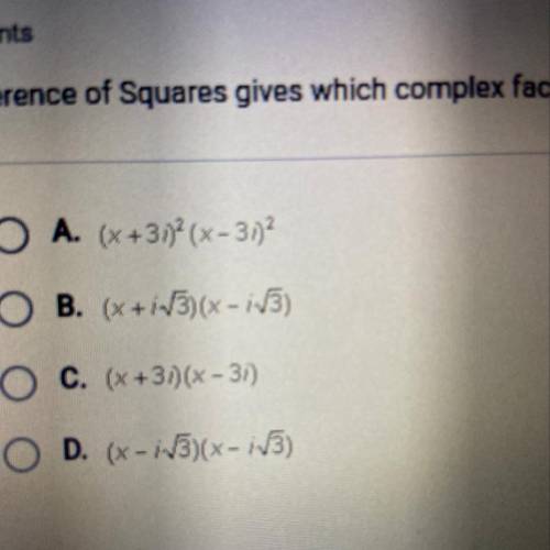 Difference of Squares gives which complex factors for the expression x^2+3