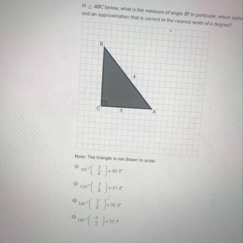 In A ABC below, what is the measure of angle B? In particular, which option below gives an exact exp