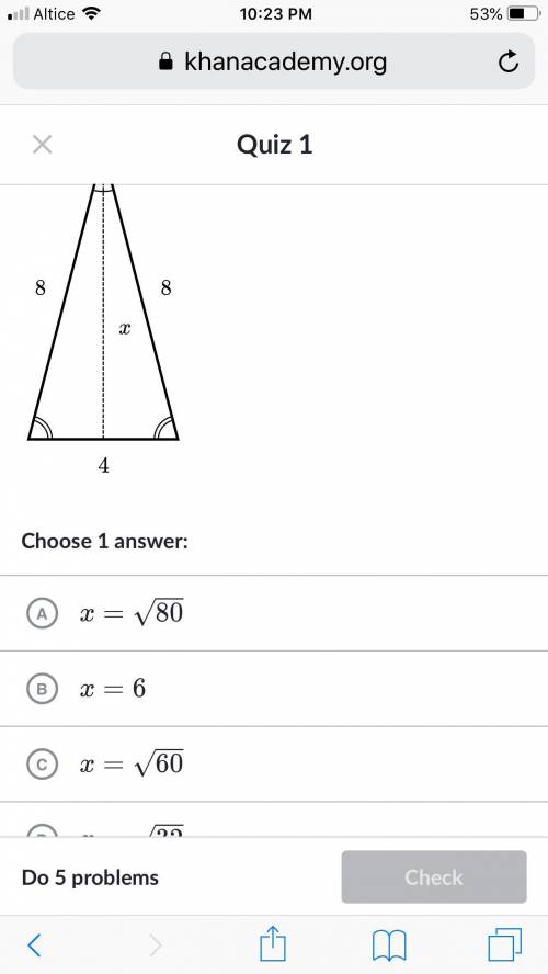 Find the value of x in the isosceles triangle below