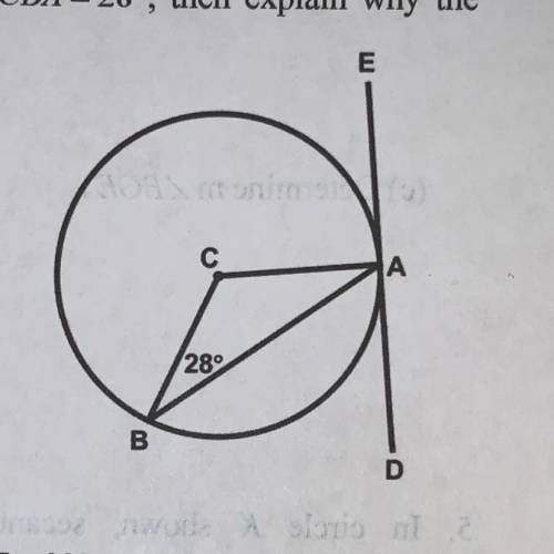 PLEASE HELP ONLY CORRECT ANSWERS!! In circle C shown below, a tangent has been drawn at point A. If