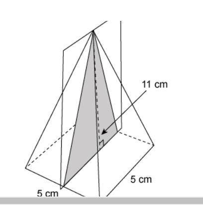A slice is made perpendicular to the base of a right rectangular pyramid through the vertex as shown