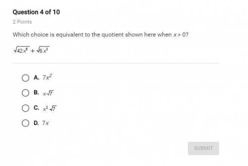 Which choice is equivalent to the quotient shown here when x > 0