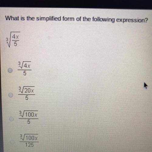 What is the simplified form of the following expression? 4x 5 34x 5 3/20 5 3 /100% 5 3/100 125