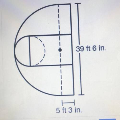 Find the area of the section of the basketball court that is showh. Round to the nearest tenth.