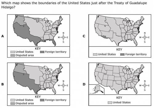 Which map shows the boundaries of the united states just after the treaty of Guadalupe Hidalgo