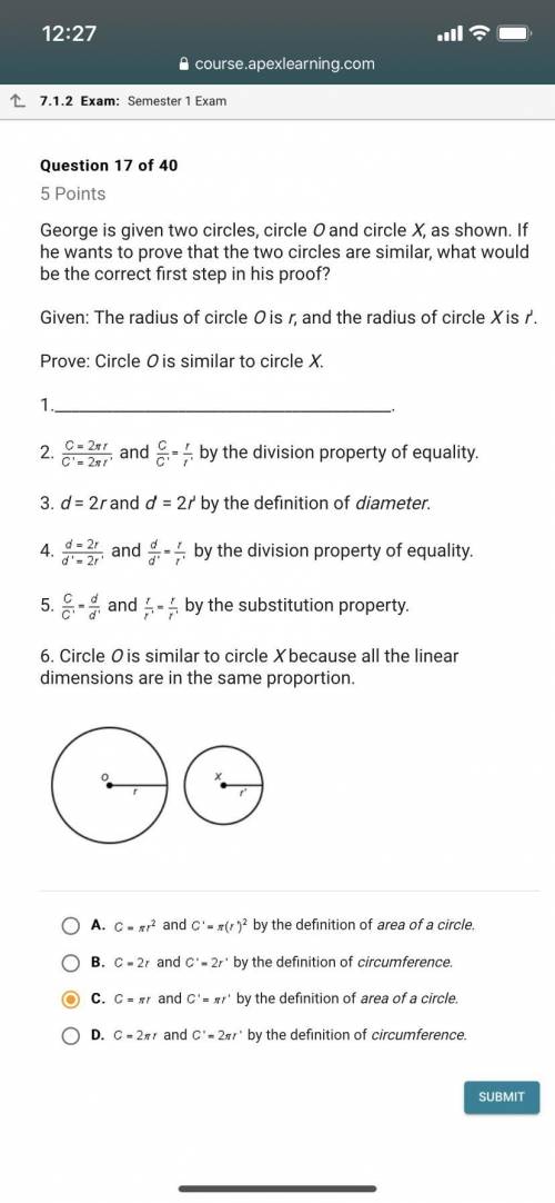 Prove how Circle O is similar to Circle X