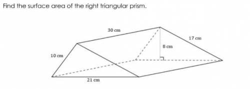 Find the surface area of the right triangular prism. A.1440 cmB. 1608 cmC. 3150 cmD. 2040 cm