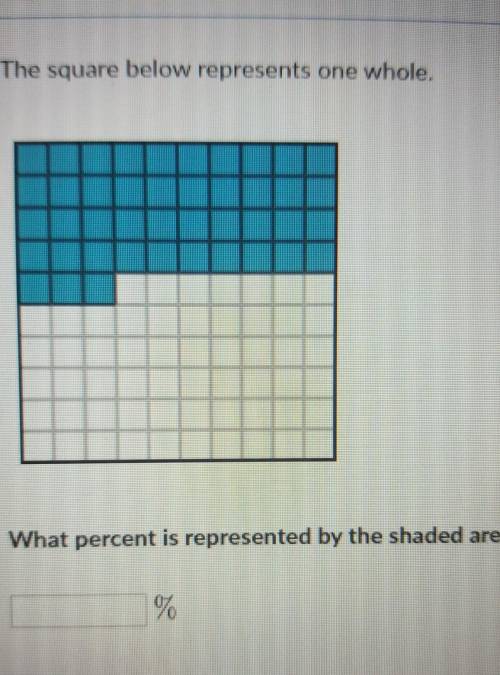 The square below represents one whole.What percent is represented by the shaded area?%.