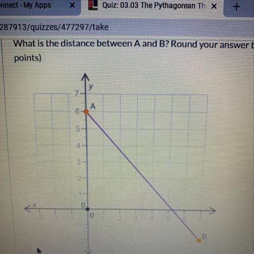What is the distance between A and B? Round your answer to the nearest 100th help me quick please! 1